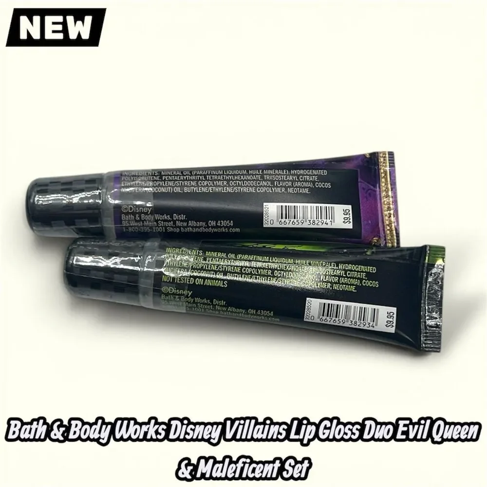 New Bath & Body Works Disney Villains Lip Gloss Duo Evil Queen & Maleficent Set